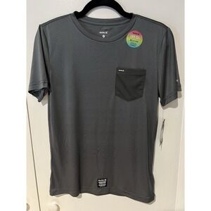 NWT Hurley Shirt Boys Large Gray Striped Outdoor Surfer‎ Short Sleeve Pocket Tee